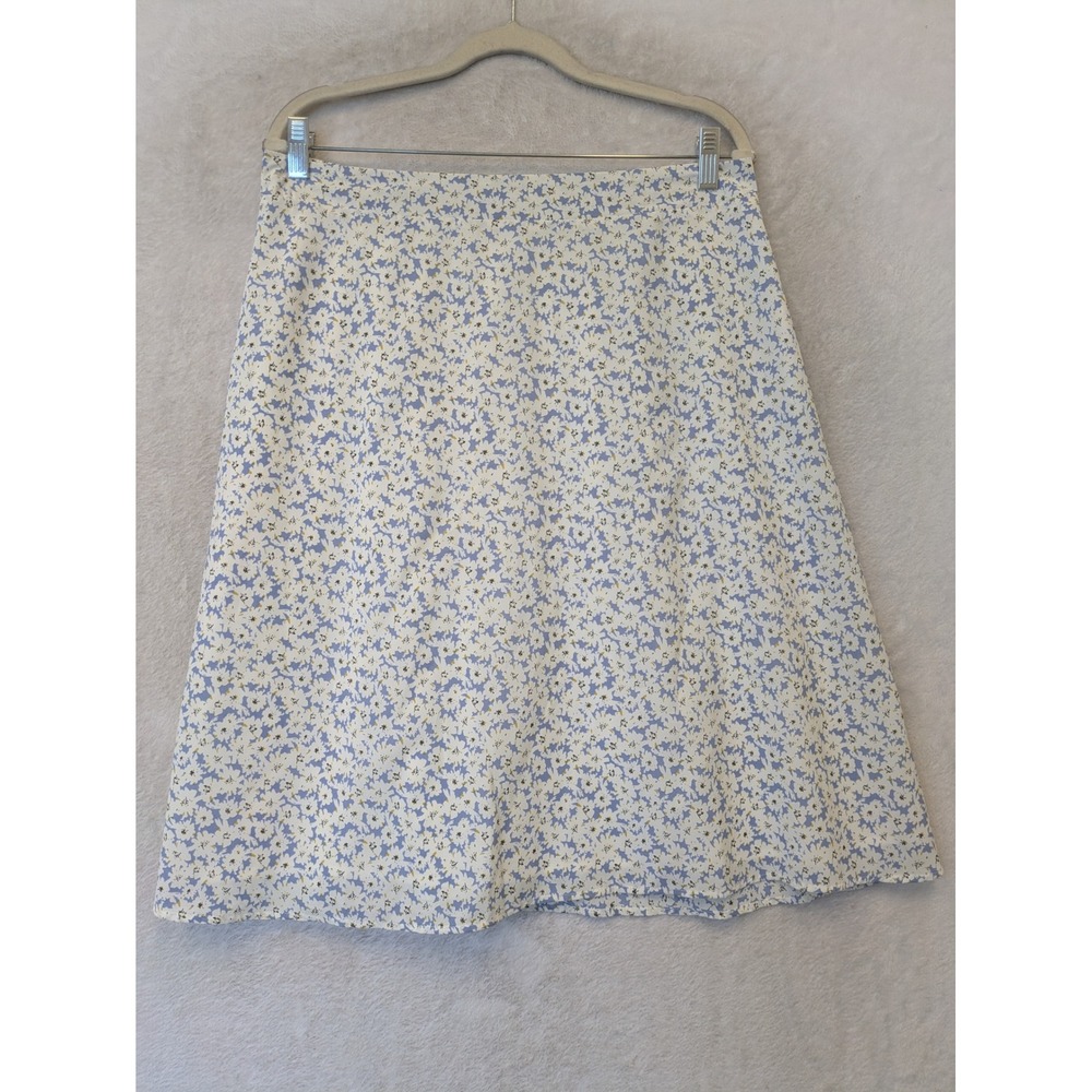 Mikarose A-Line Skirt Women's XL Blue White Floral Modest Knee Length Elastic‎